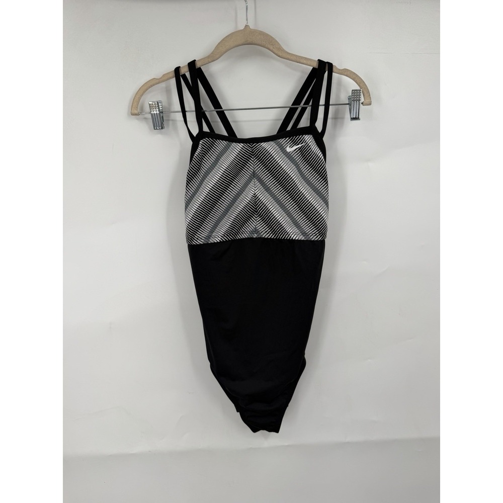 Nike One Piece Swimsuit‎ Womens Medium Black White Geometric Crossback NESSA237